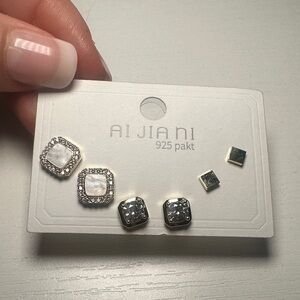 Stainless Steel Silver and White Earrings Set